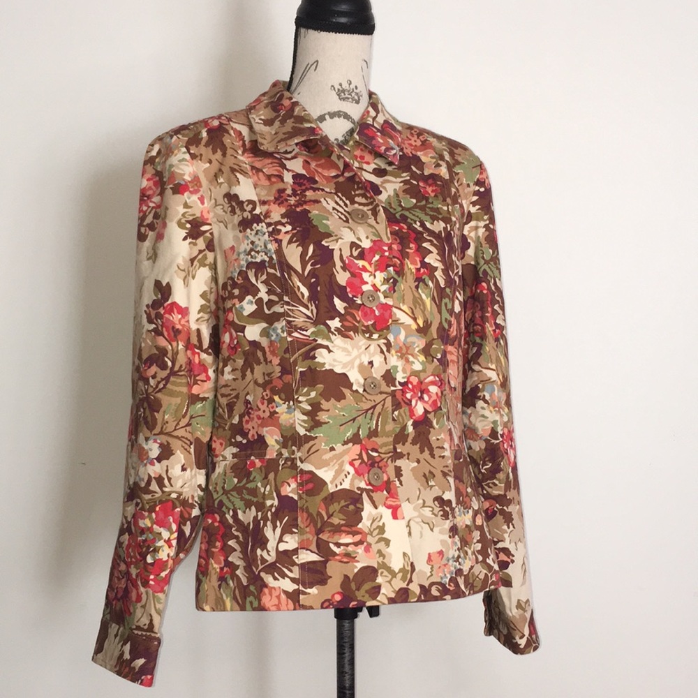 COLDWATER CREEK FLORAL COTTON TWILL JACKET